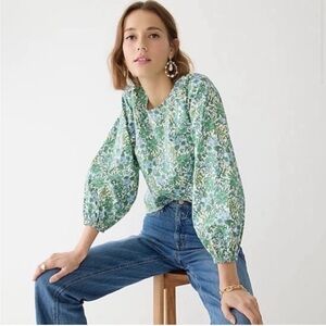 NWT J. Crew Green Floral Puff-Sleeve Blouse